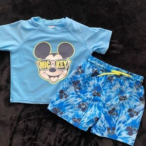 🌟ships free over $25 Mickey Mouse swim trunks and rash guard set